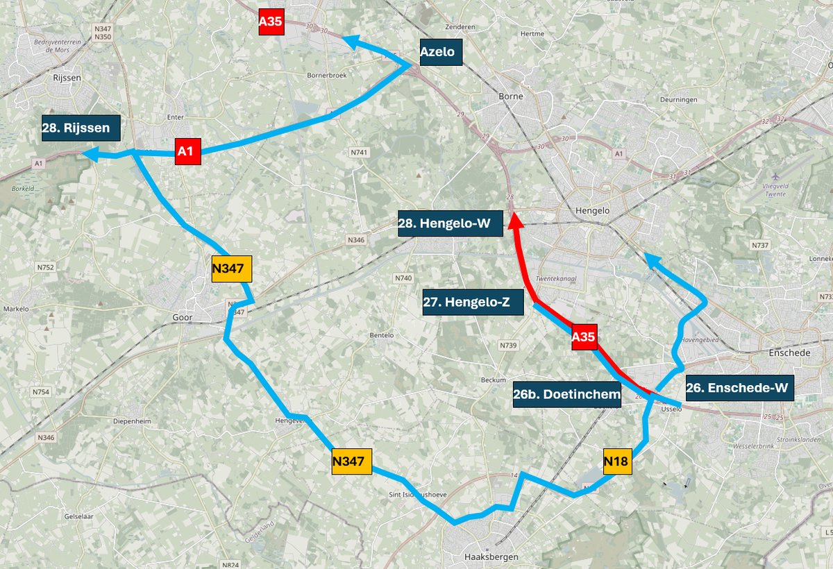 Wegwerkzaamheden A35 | 2 en 3 september 2025