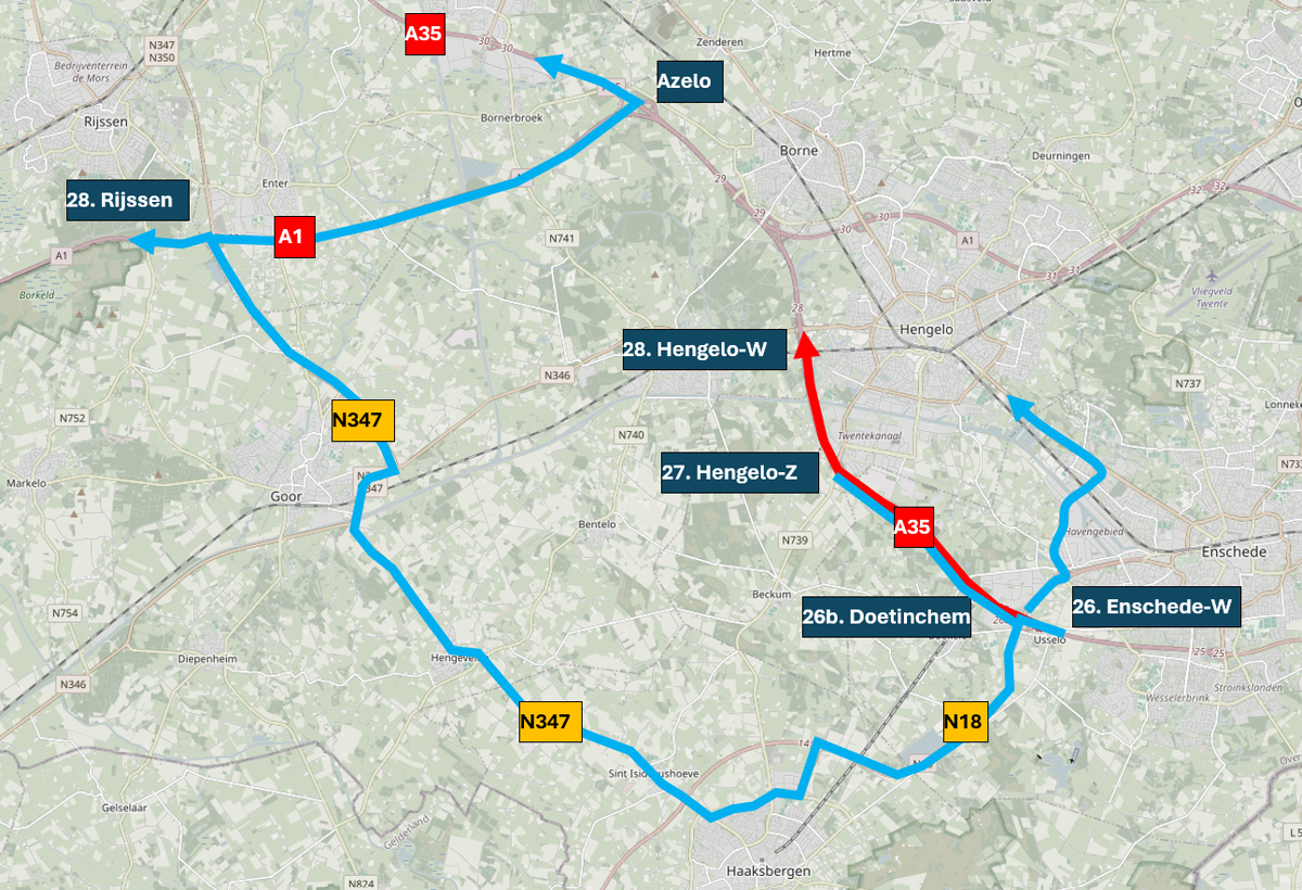 Wegwerkzaamheden A35 | 2 en 3 september 2025