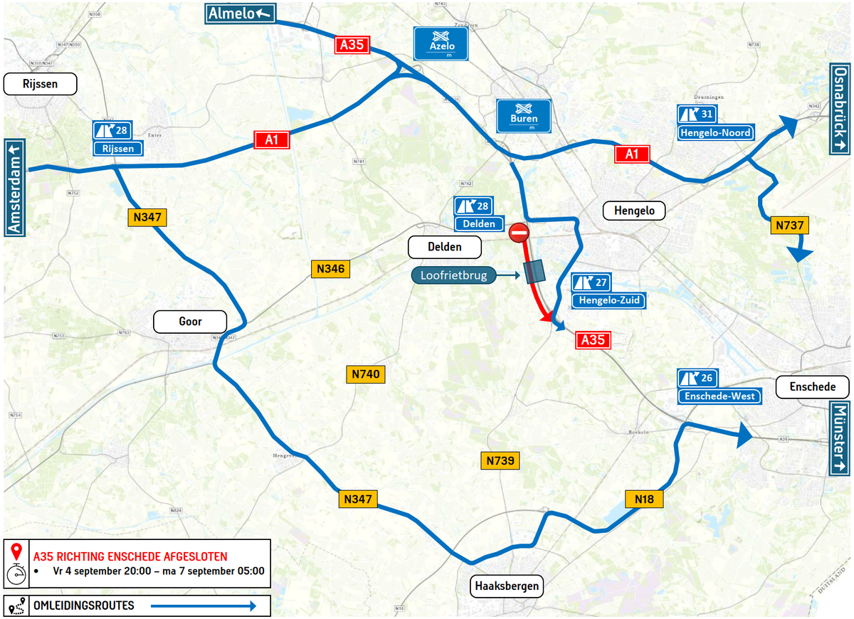 Aankondiging werkzaamheden A35 Loofrietbrug iin september 2026